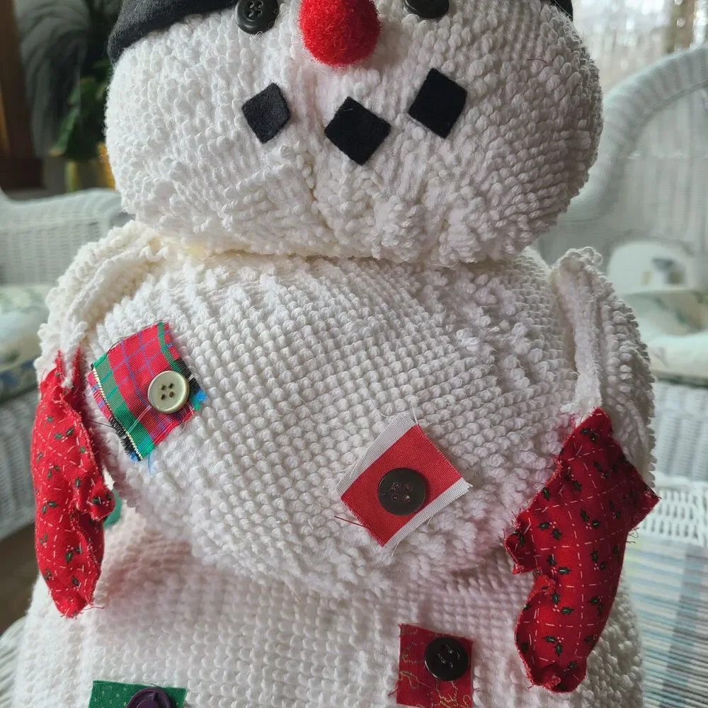 Vintage Repurposed Chenille Country Farmhouse Snowman Holiday Christmas Decor